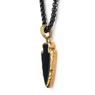 Black Agate with Gold IP Frame Stainless Steel Arrowhead Necklace