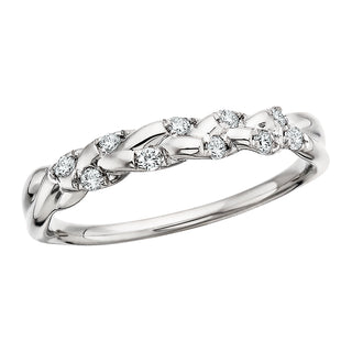 Braided Stack Band in 14k white gold with diamonds