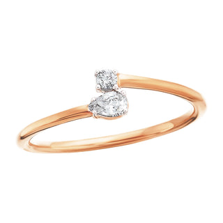 Pear and Round Diamond Bypass Ring in 14k rose gold