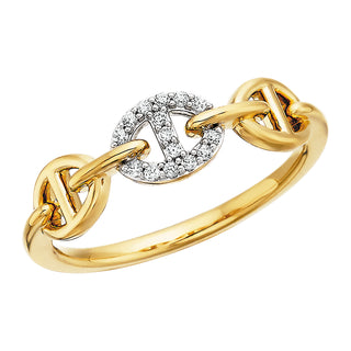 Mariner Link Ring in 14k yellow gold with diamonds