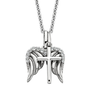 Angel Wing and Cross Pendant in sterling silver