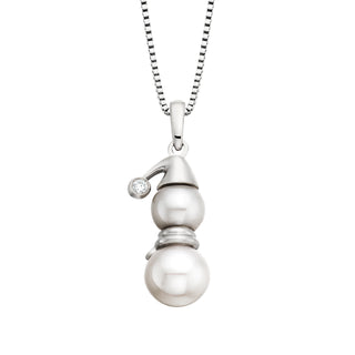 Pearl and Diamond Snowman Pendant in sterling silver