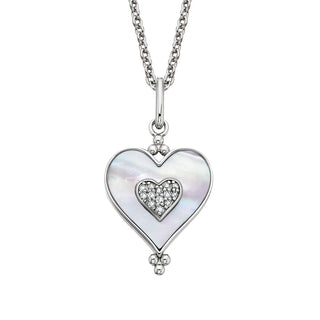 Mother of Pearl Beaded Heart Pendant in sterling silver