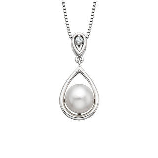 Pearl and Diamond Teardrop Pendant in sterling silver