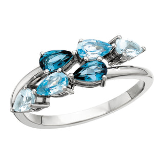 Blue Topaz Pear Ombre Ring in 10k white gold