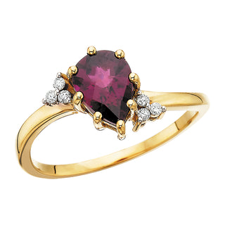 Rhodolite Pear Ring in gold with diamonds