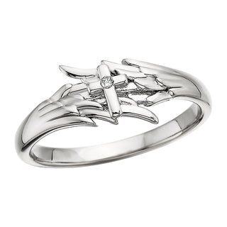 Angel Wing Cross Ring in sterling silver with diamonds