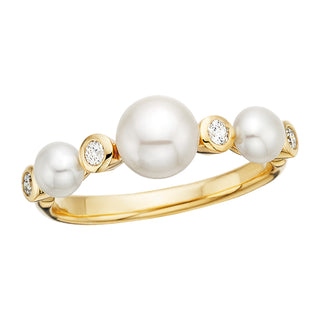 Pearl and Diamond Station Ring in 10k yellow gold