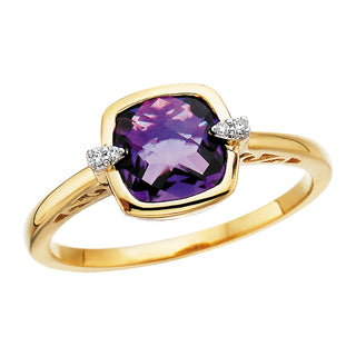 Cushion Amethyst Ring in 14k yellow gold