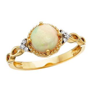 Round Opal and Diamond Ring