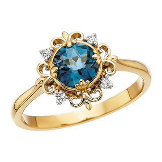 Blue Topaz Filigree Ring in 10k yellow gold