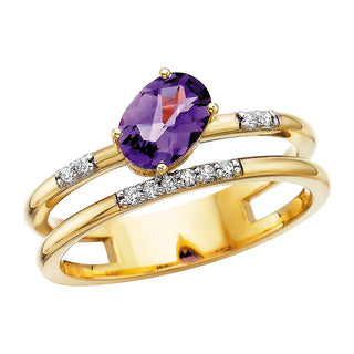 Oval Amethyst Stacked Ring in 10k white gold