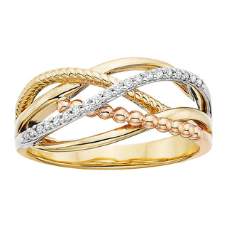 Bead Rope Crossover Band in 14k white gold with diamonds