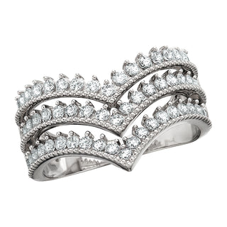 Three Row Chevron Ring in 14k white gold with diamonds