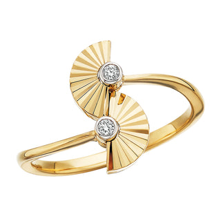 Art Deco Fan Ring in 14k yellow gold with diamonds