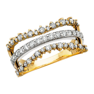 Tripple Row Pinch Ring in yellow and white gold with diamonds
