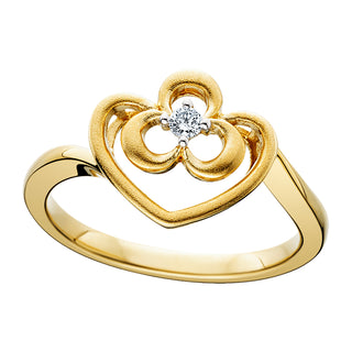 Yellow Satin Heart Ring in 10k yellow gold with diamonds