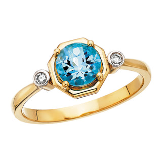Hexagon Blue Topaz Ring in 10k yellow gold