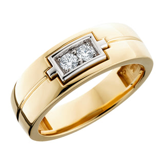 Two Stone Diamond Men's Ring in 14k yellow gold