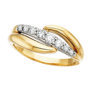 Bypass Wave Ring in 14k yellow and white gold with diamonds