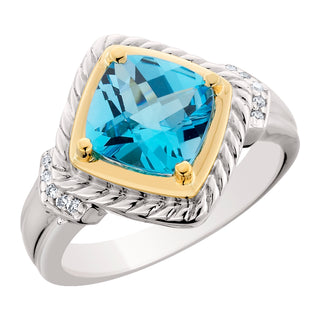 Blue Topaz Ring in sterling silver and 14k yellow gold