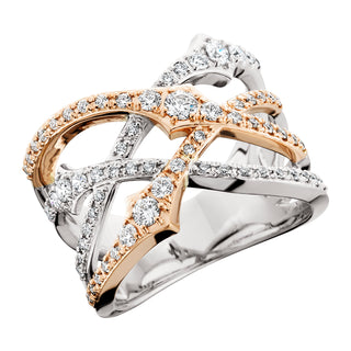 White and Diamond Ring in 14k tri color gold