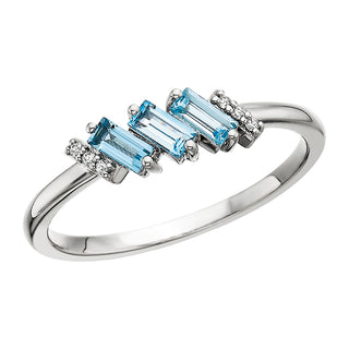 Blue Topaz Baguette Ring in 10k white gold