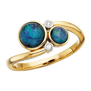 Opal Triplet Duet Ring in 10k yellow gold