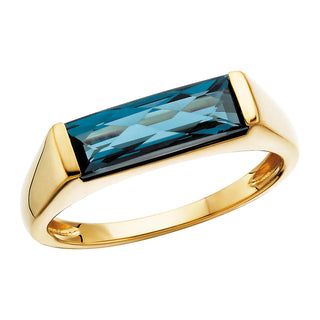 London Blue Topaz Bar Ring in 10k yellow gold