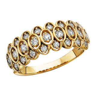 Three Row Honeycomb Ring in yellow gold with diamonds