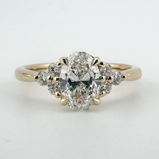Oval Side Cluster Ring, 14K Yellow Gold, lab-grown diamonds.