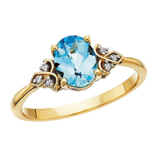 10K Yellow Gold Blue Topaz and Diamond Accent Ring