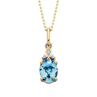 10K Yellow Gold Blue Topaz Necklace with Diamond Accents