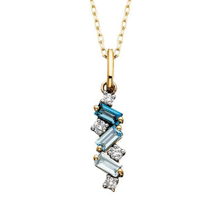 10K Yellow Gold Ombre Blue Topaz and Diamond Necklace
