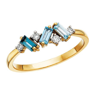 10K Yellow Gold Ombre Blue Topaz and Diamond Ring