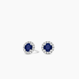 14K White Gold Sapphire and Diamond Stud Earrings