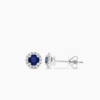 14K White Gold Sapphire and Diamond Stud Earrings