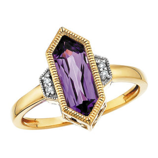 14K Yellow Gold Hexagon Amethyst Ring