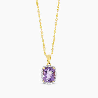 14K Yellow Gold Amethyst and Diamond Necklace
