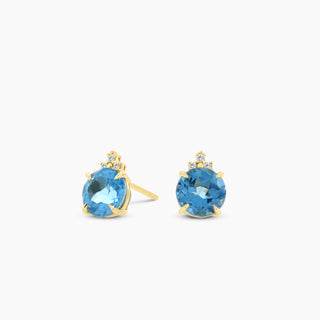 14K Yellow Gold Blue Topaz Earrings