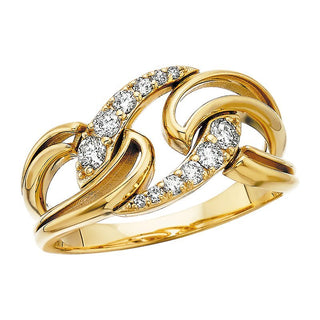 14K Yellow Gold Diamond Swirled Curb Link Ring