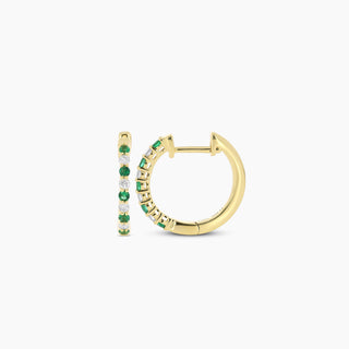 14K Yellow Gold Emerald and Diamond Hoop Earrings