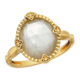 14K Yellow Gold Mother of Pearl Etruscan Ring