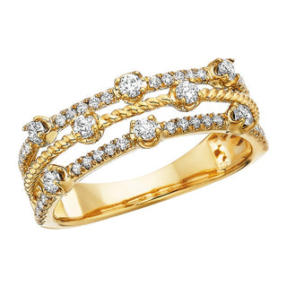 14k Yellow Gold Three Band Diamond Ring