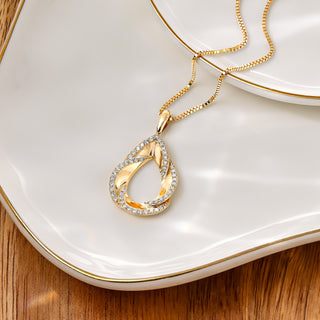 14K Yellow Gold Diamond Teardrop Necklace