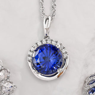 Chatham Created Blue Sapphire Necklace with Lab Grown Diamond Accents