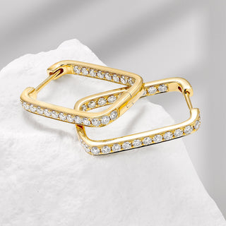 14K Yellow Gold 5/8ctw Diamond Paperclip Inside/Outside Hoops