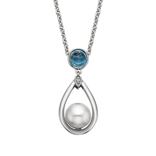 Sterling Silver Blue Topaz and Pearl Drop Necklace