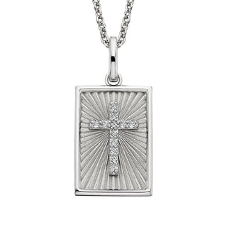 Sterling Silver White Topaz Accented Framed Cross Necklace