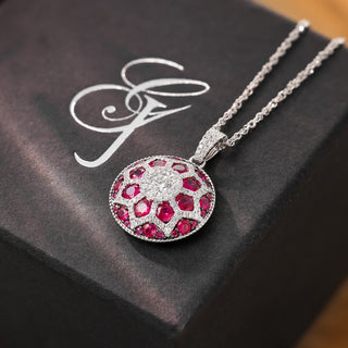 14K White Gold Ruby & Diamond Necklace